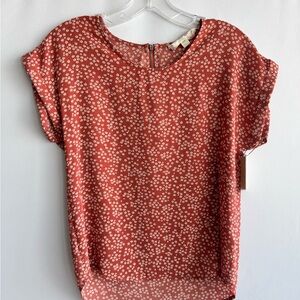 Hippie Rose Rust Floral Short Sleeve Blouse